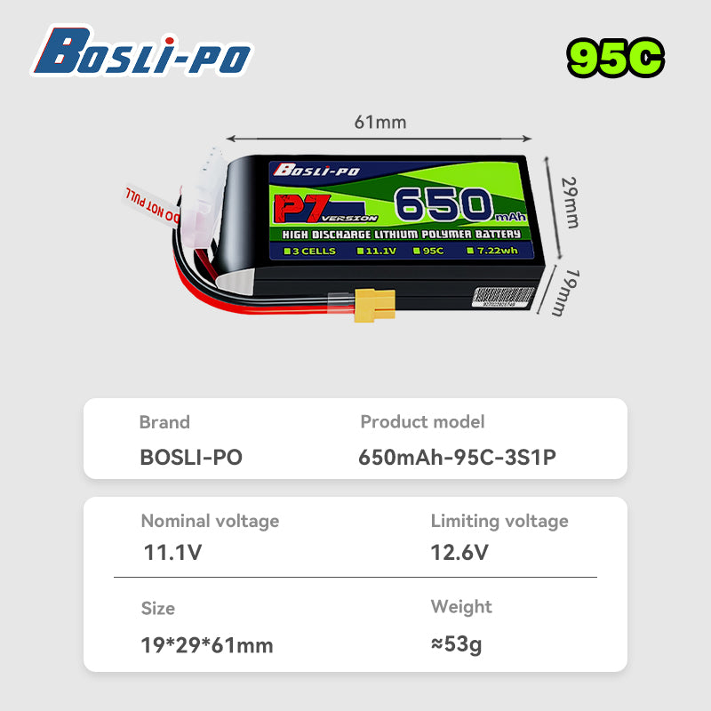 Boslipo P7バージョン 650mAh 95C リポバ - Drone Racing Battery のレビューと価格